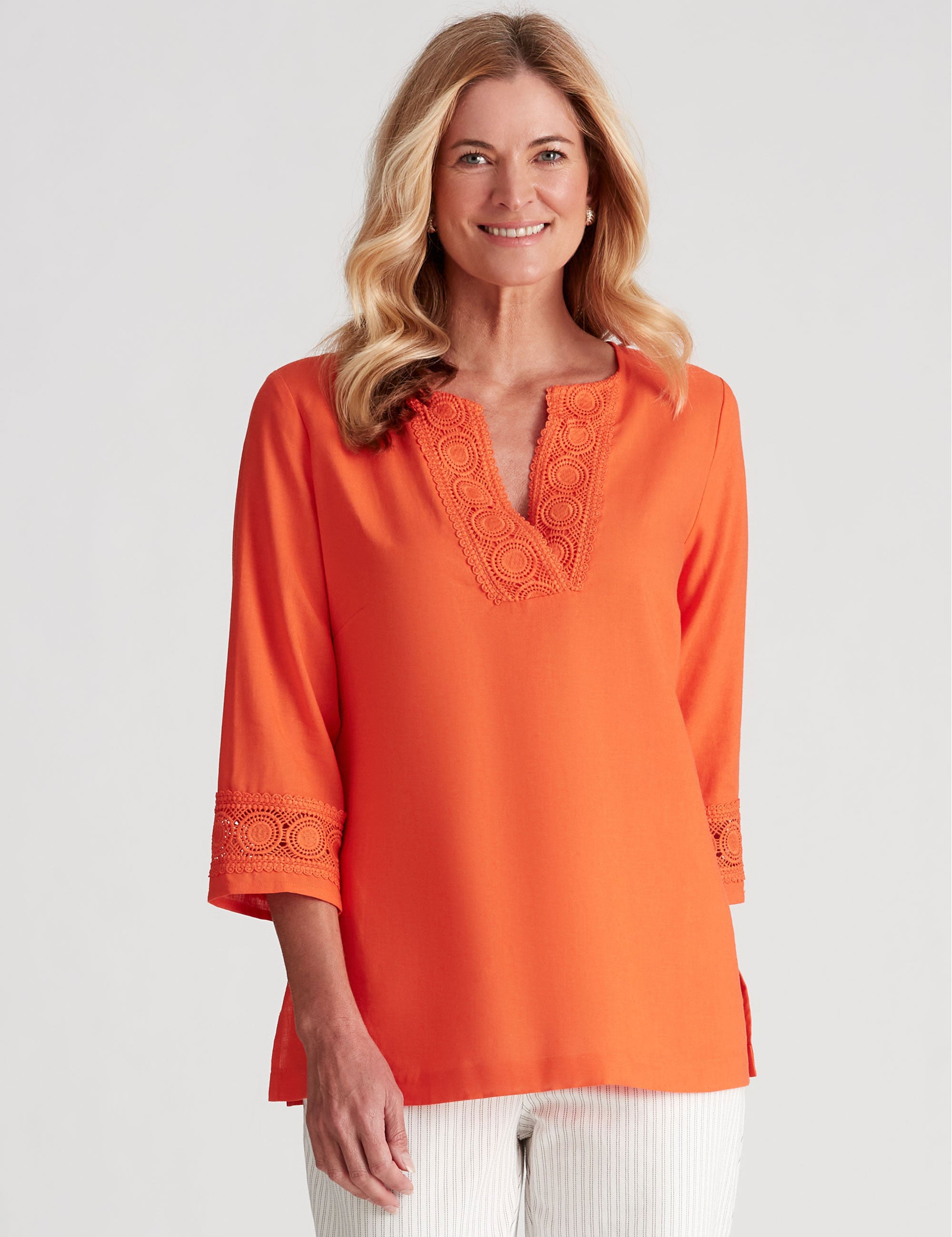 Noni B Linen Lace Trim Tunic | Liz Jordan