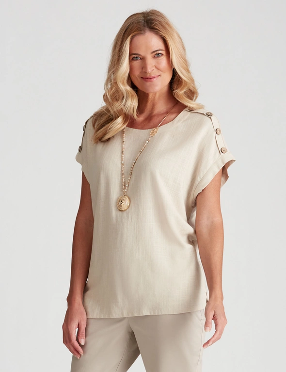 NONI B LINEN FRONT BUTTON TOP, hi-res image number null