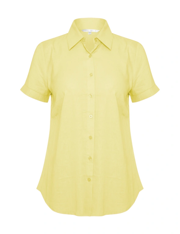Noni B Short Sleeve Plain Linen Shirt, hi-res image number null