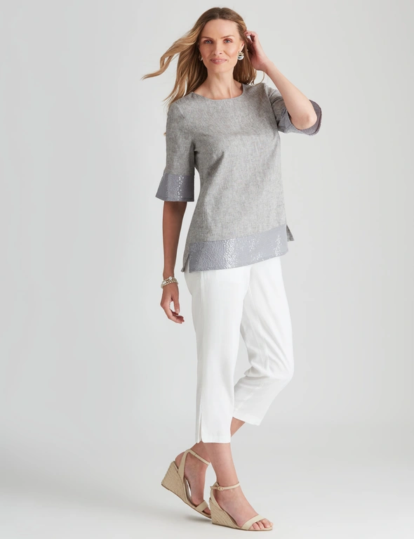 Noni B Linen Sequin Hem Top | Liz Jordan