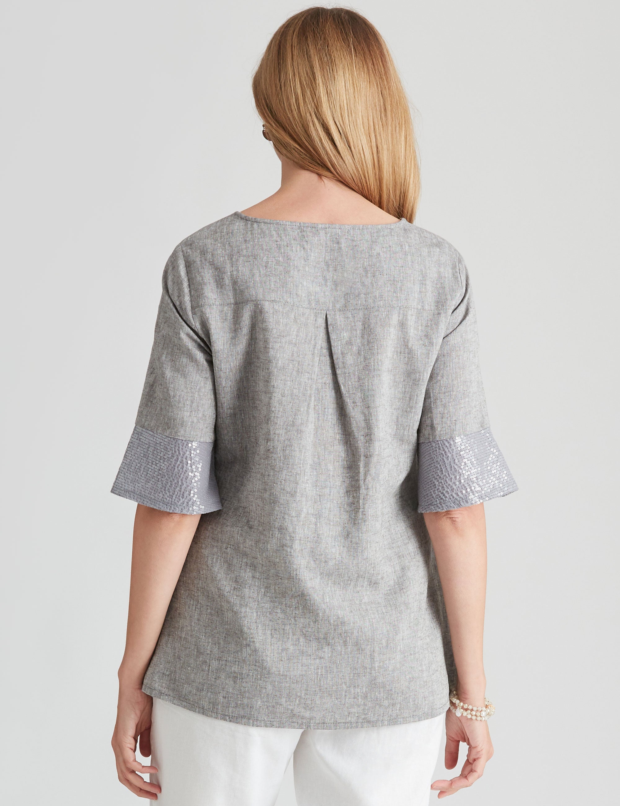 Noni B Linen Sequin Hem Top | Liz Jordan