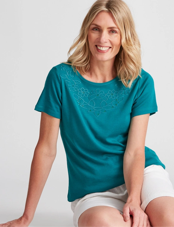 Noni B Round Neck Embroidered Rib Top, hi-res image number null