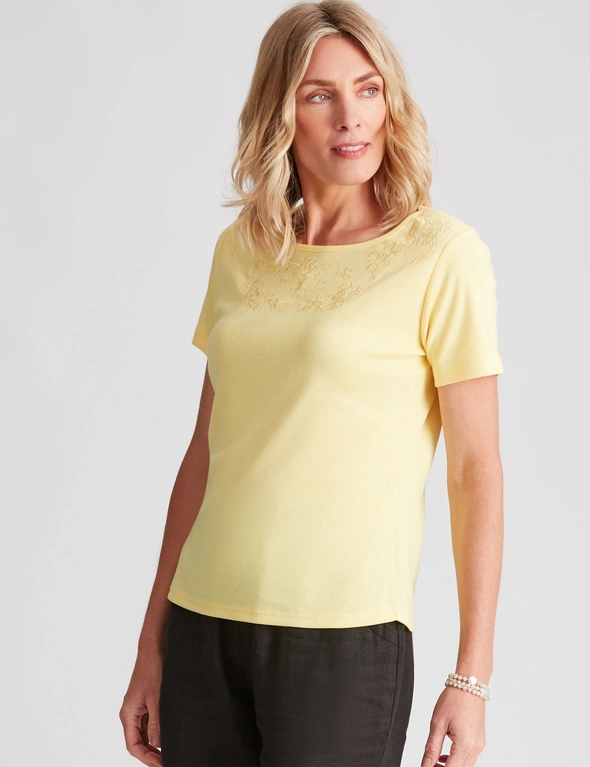 NONI B ROUND NECK EMBROIDERED RIB TOP, hi-res image number null