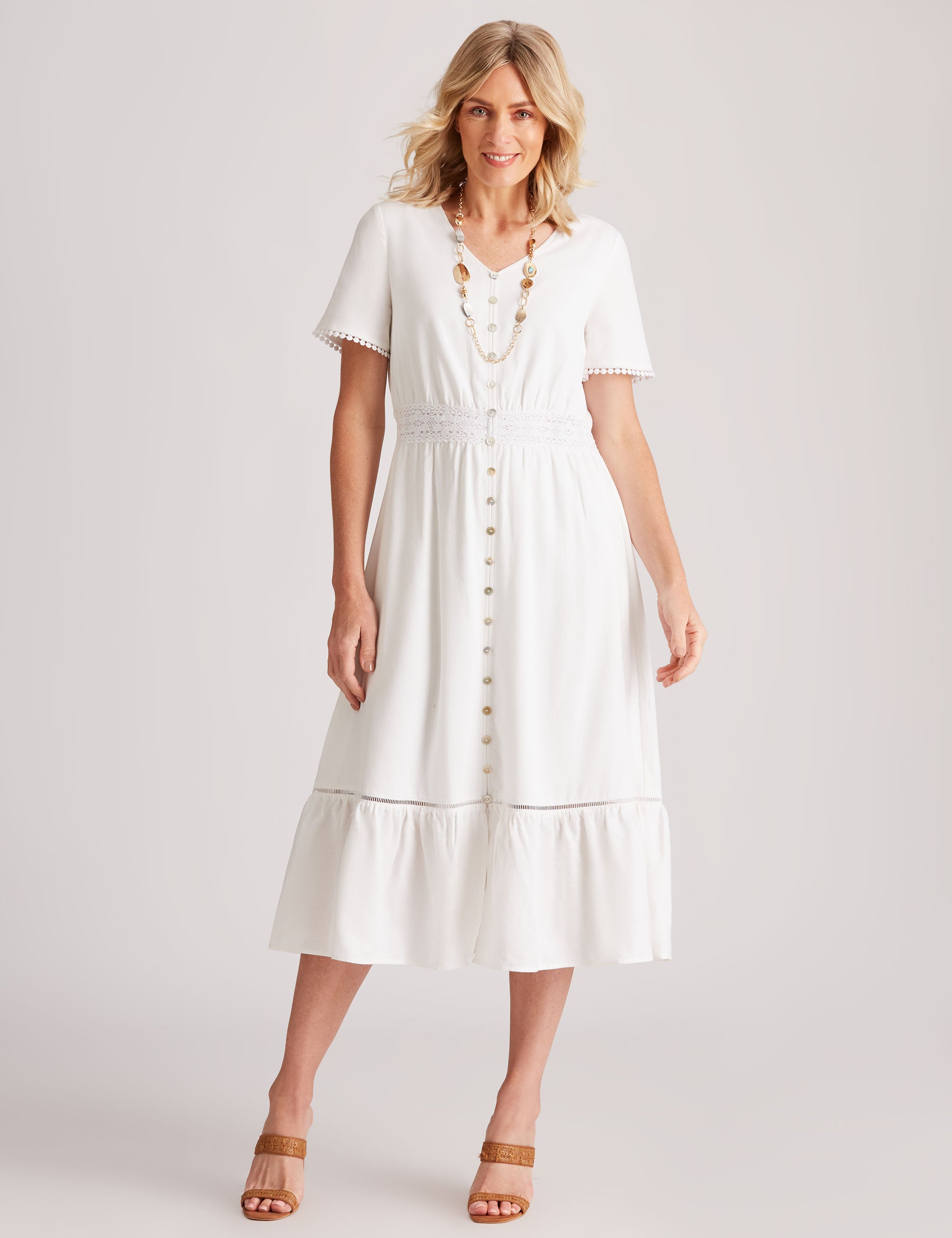 Noni B Linen Lace Trim Maxi Dress | W Lane