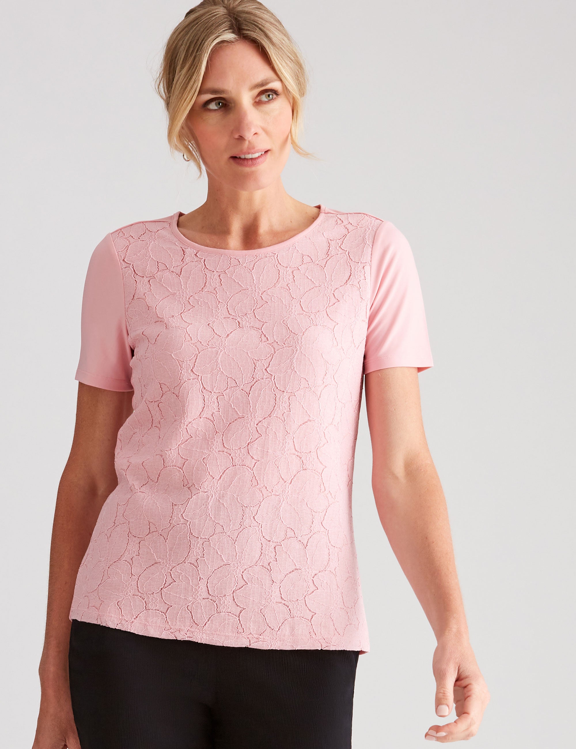 Noni B Lace Up Overlay T-Shirt | Liz Jordan