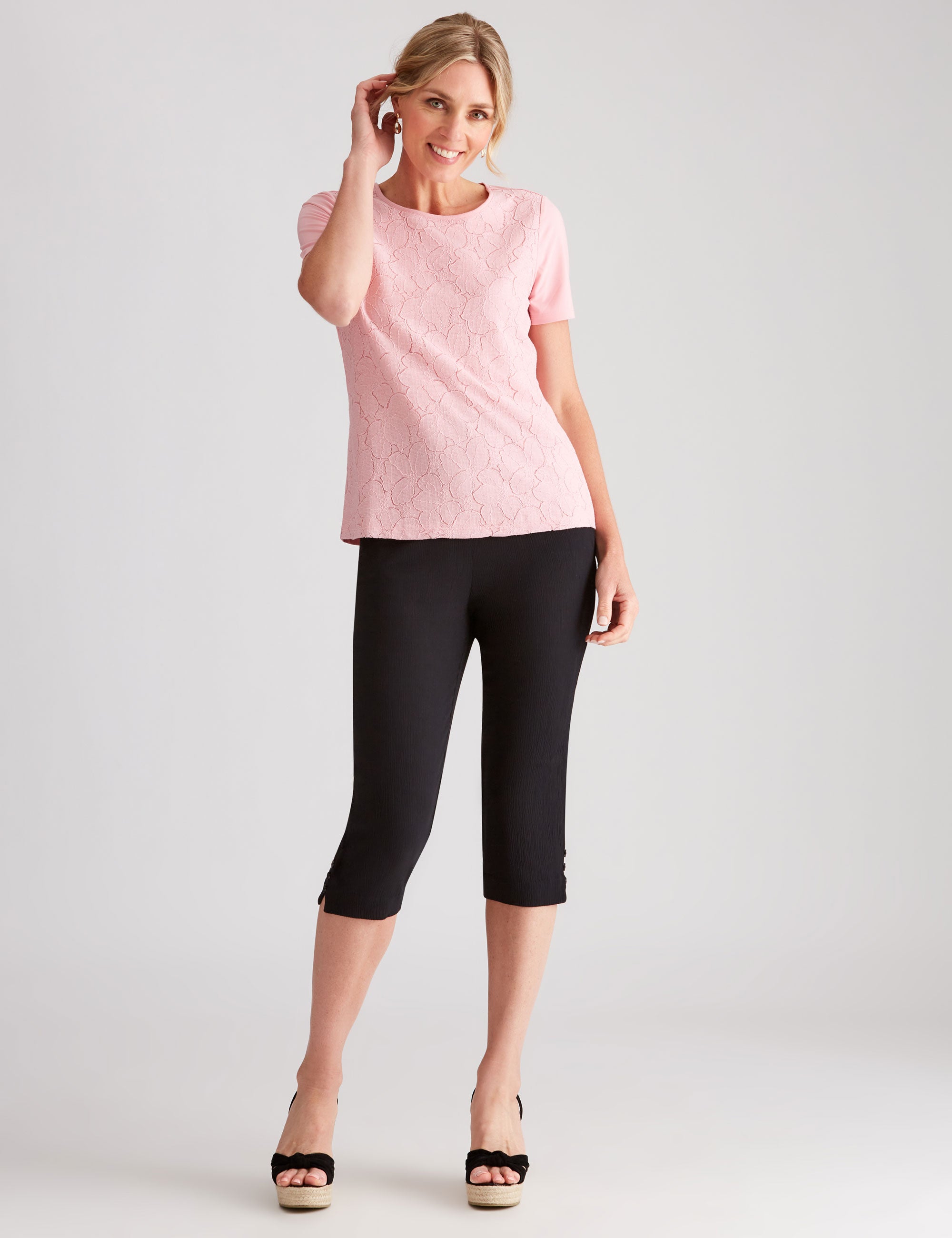 Noni B Lace Up Overlay T-Shirt | Liz Jordan