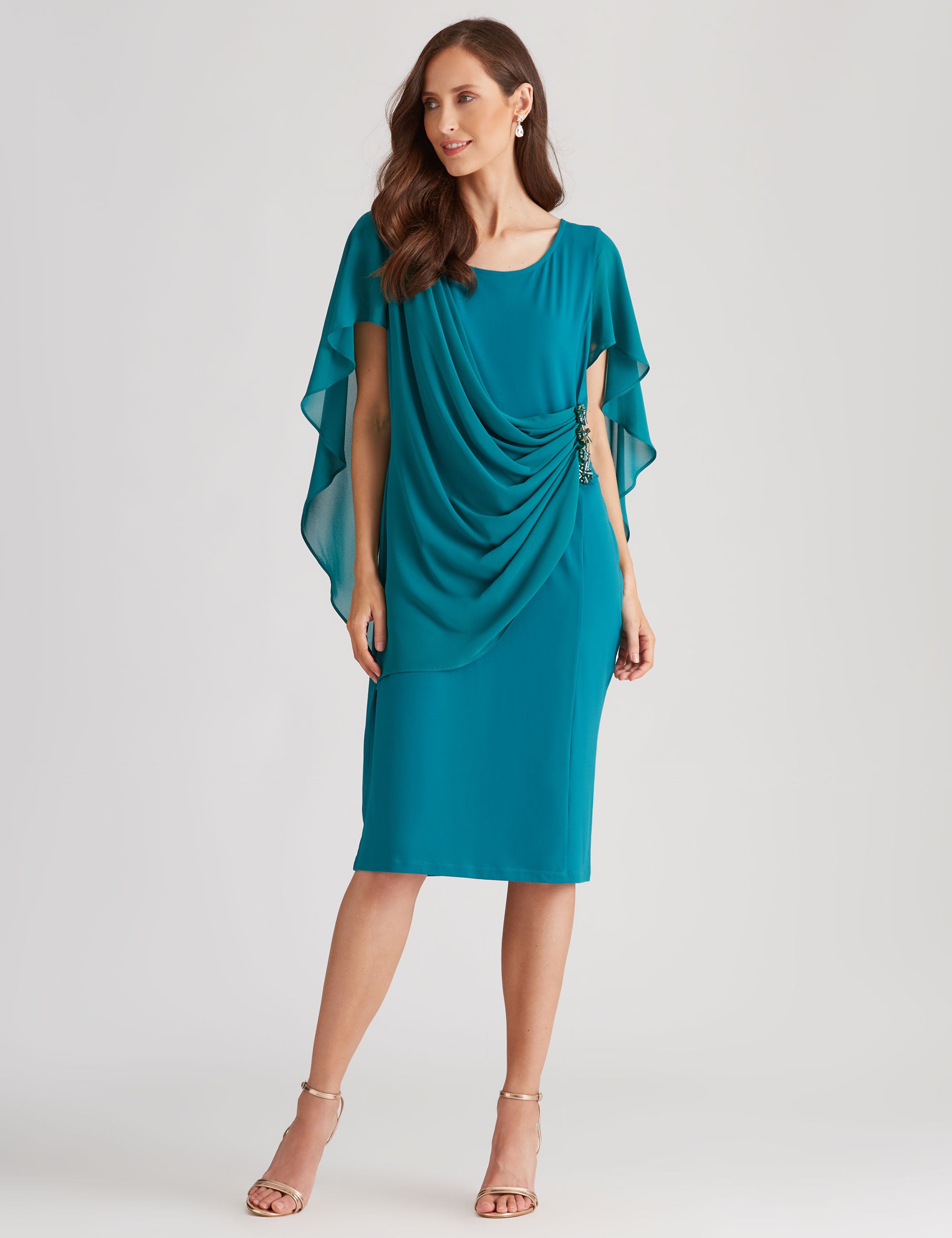 LIZ JORDAN SIDE WRAP BEAD APPLIQUE DRESS | EziBuy Australia