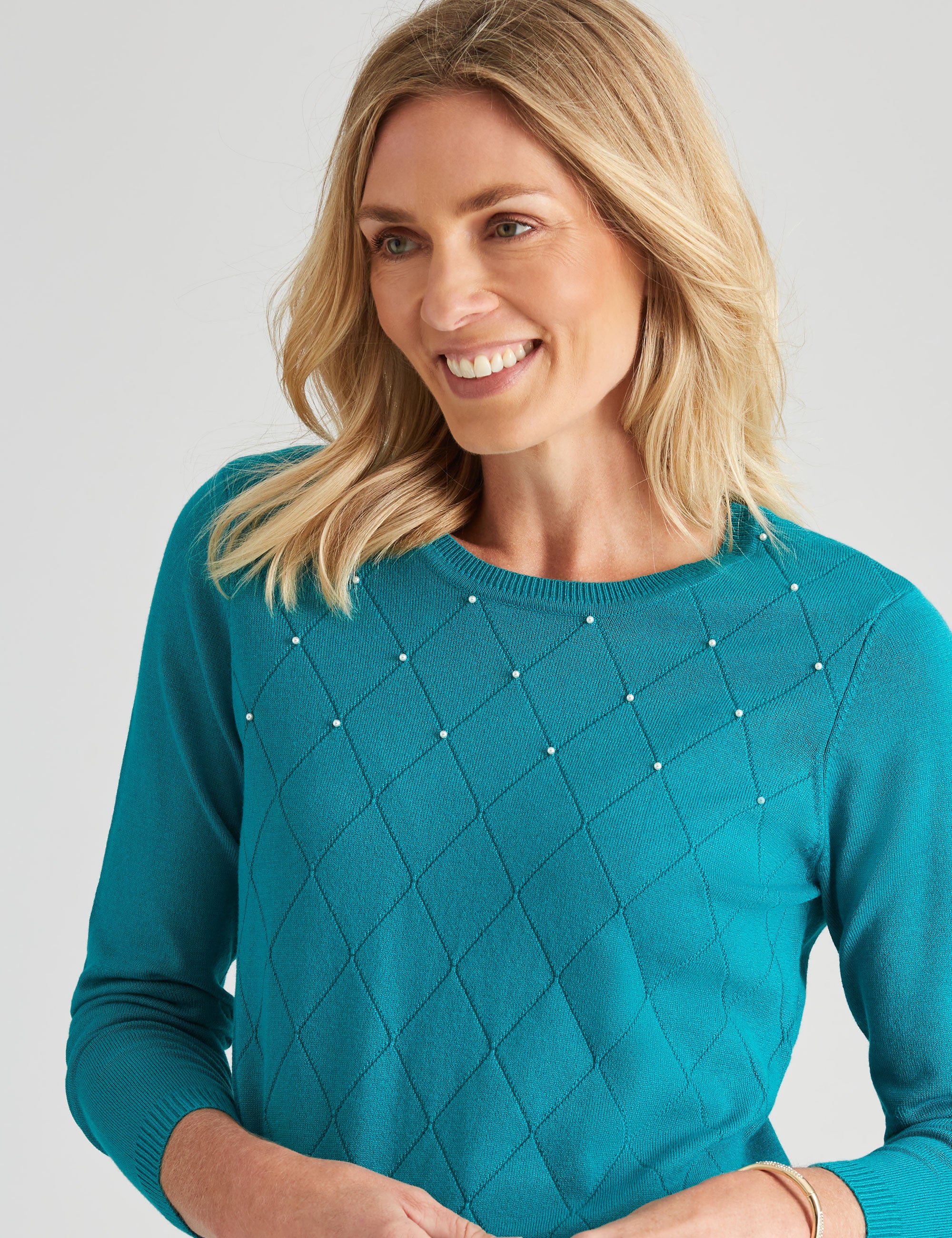 Noni B Diamond Design Pearl Knitwear Jumper | Liz Jordan