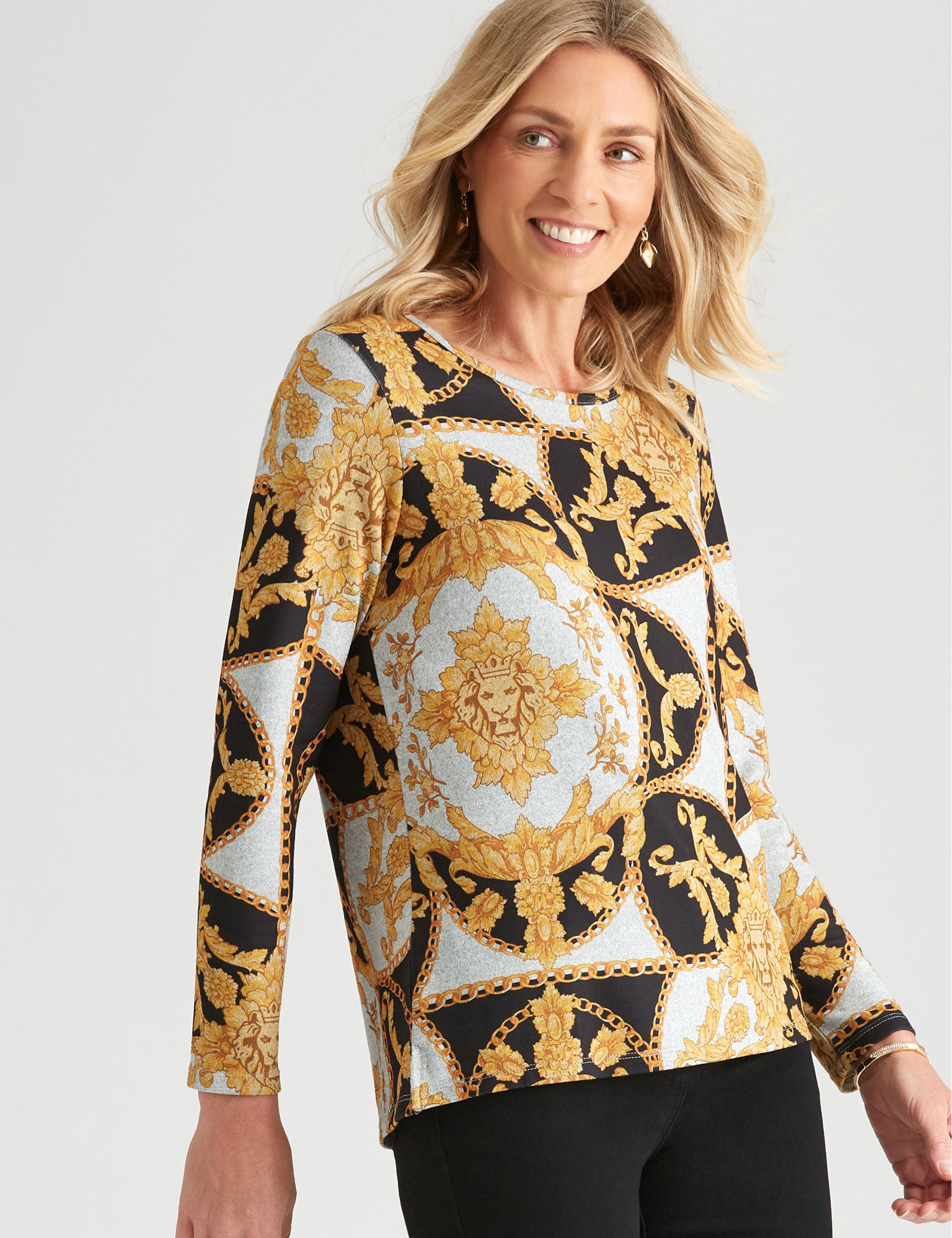 NONI B PRINTED COTTON KNITWEAR TOP | Liz Jordan