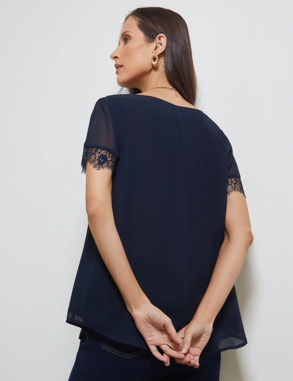 FLORAL LACE TRIM WOVEN TOP, hi-res image number null