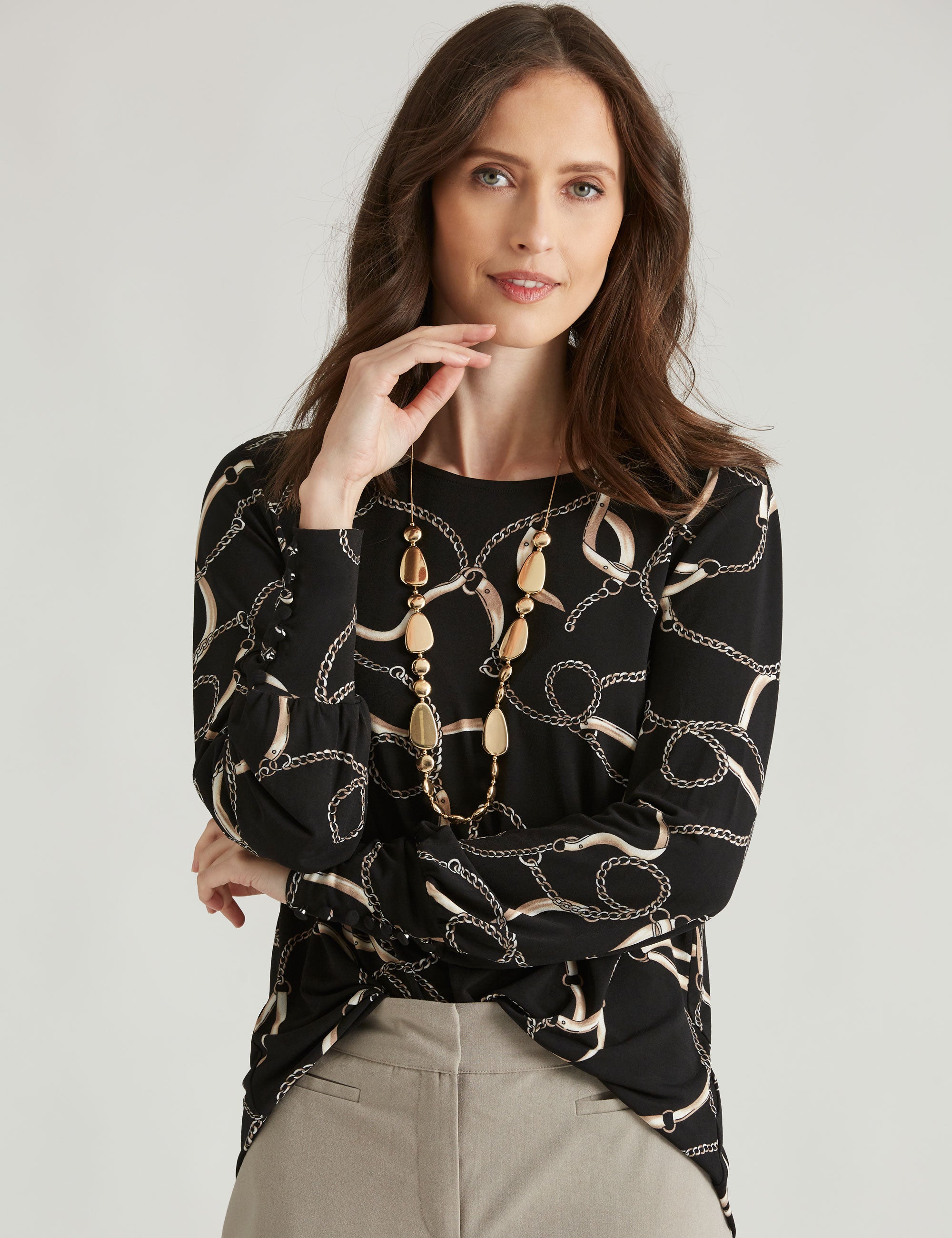 Noni B Cuff Detail Chain Knitwear Top | Katies