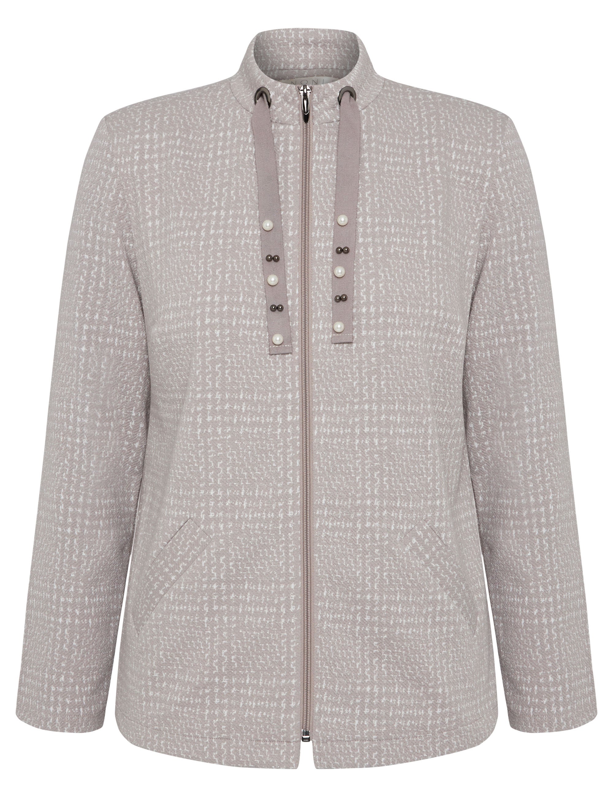 NONI B ZIPPED FRONT CHECK KNITWEAR JACKET | Noni B