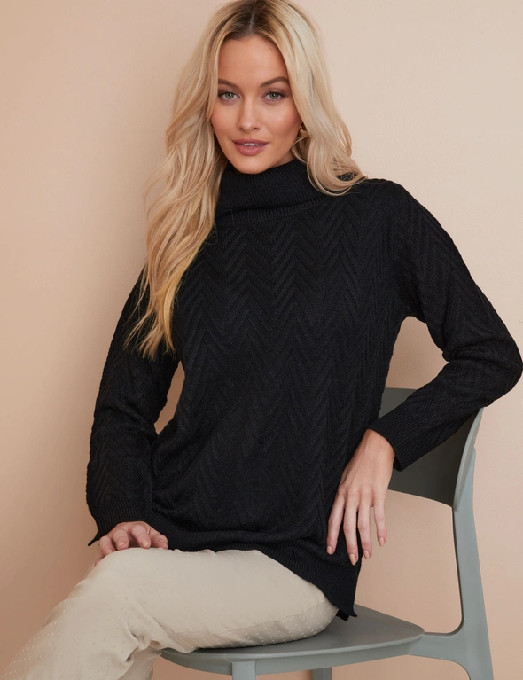 ROLL NECK CHEVRON CABLE JUMPER, hi-res image number null