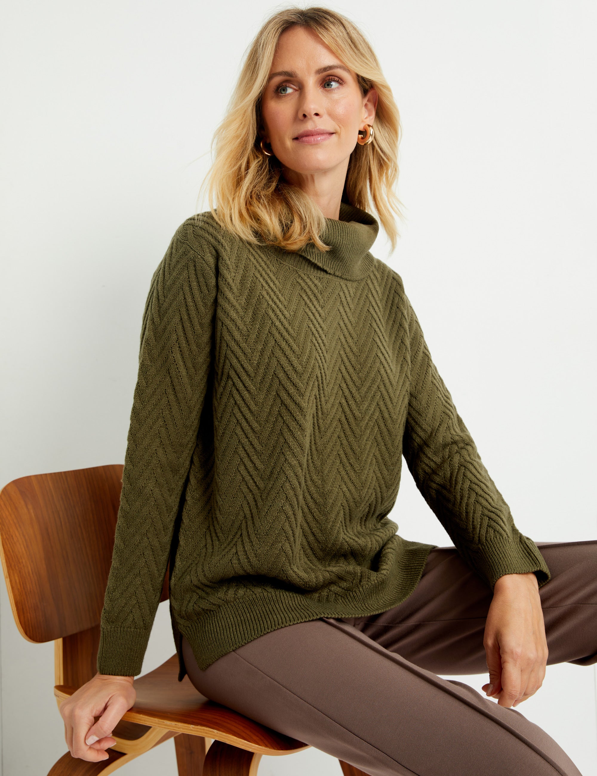 ROLL NECK CHEVRON CABLE JUMPER | Liz Jordan