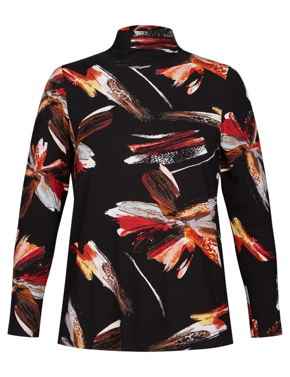 Noni B Ruched Neck Abstract Top, hi-res image number null