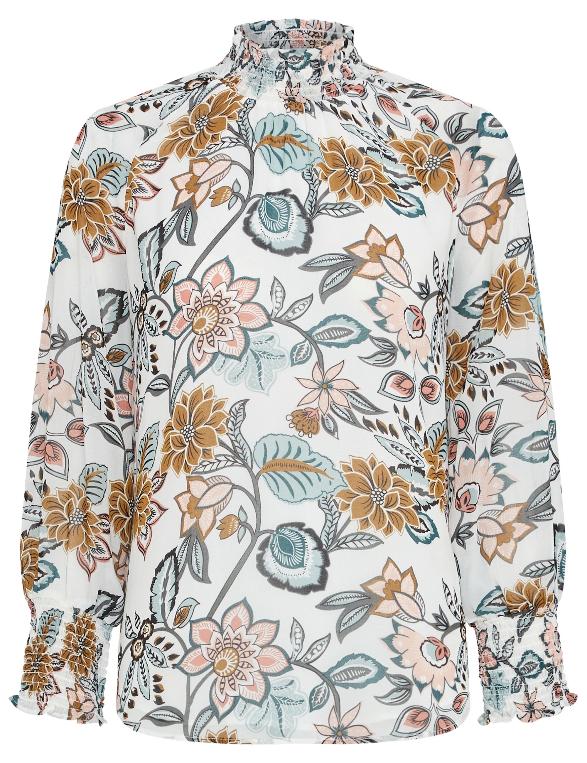 Noni B Shirred High Neck Floral Top | Liz Jordan