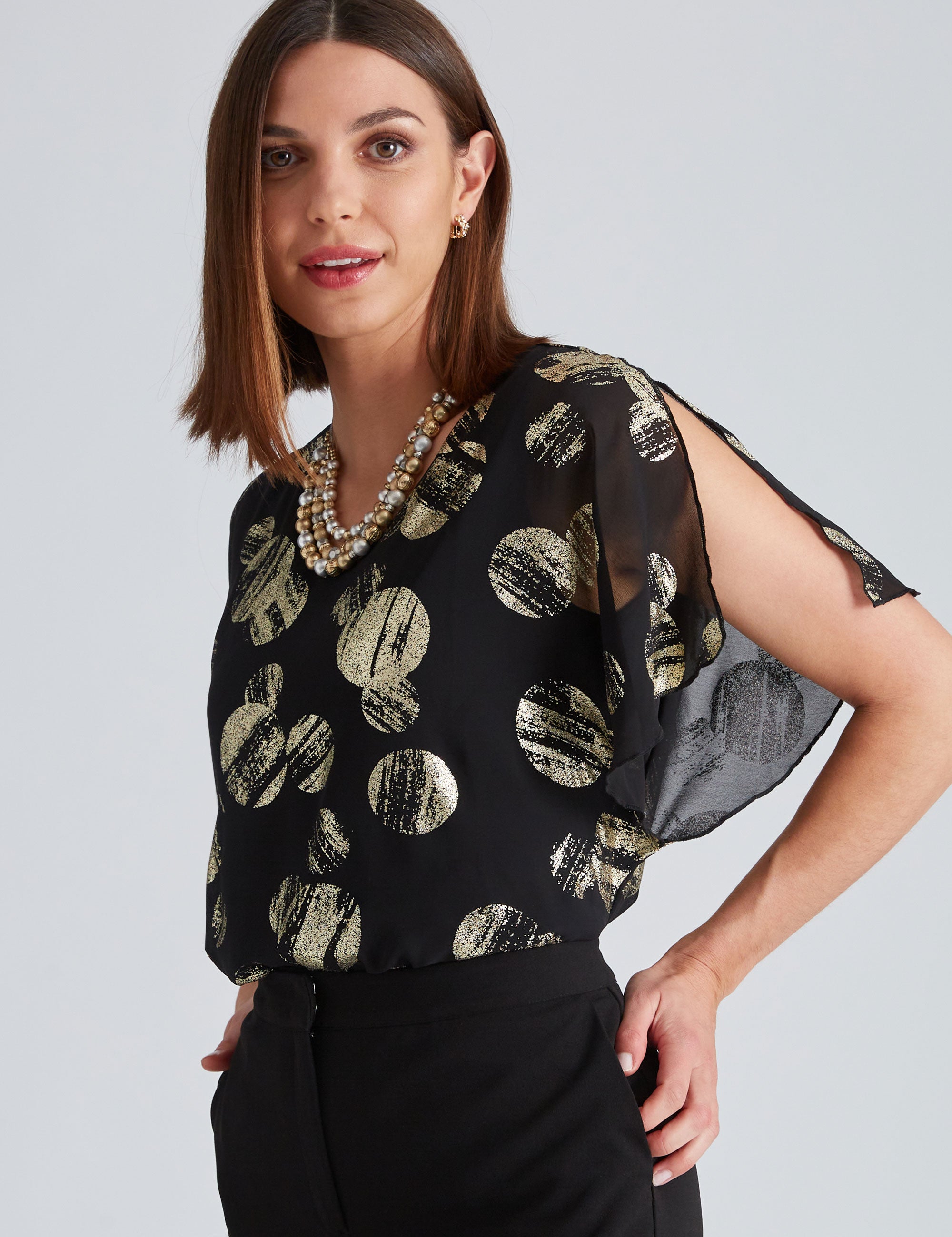 Noni B Foil Print Overlay Top | Liz Jordan