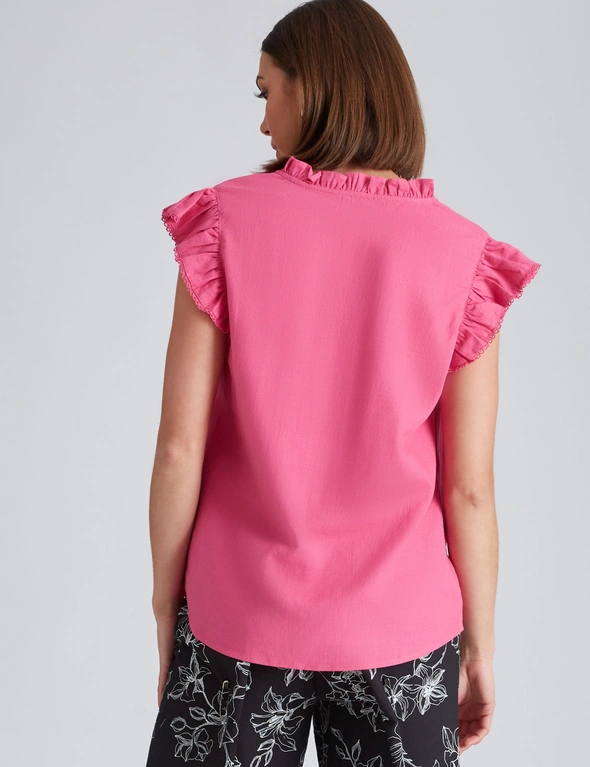 Noni B Ruffle Sleeve Linen Top, hi-res image number null