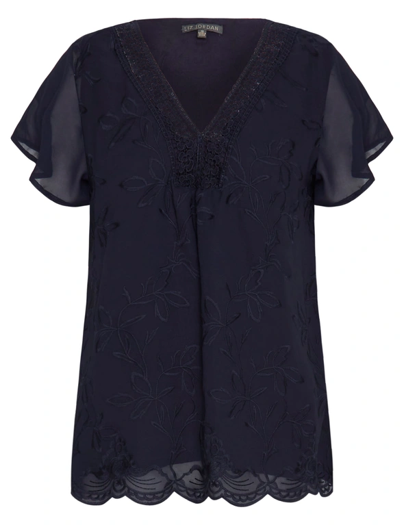 LACE V-NECK EMBROIDERED TOP, hi-res image number null