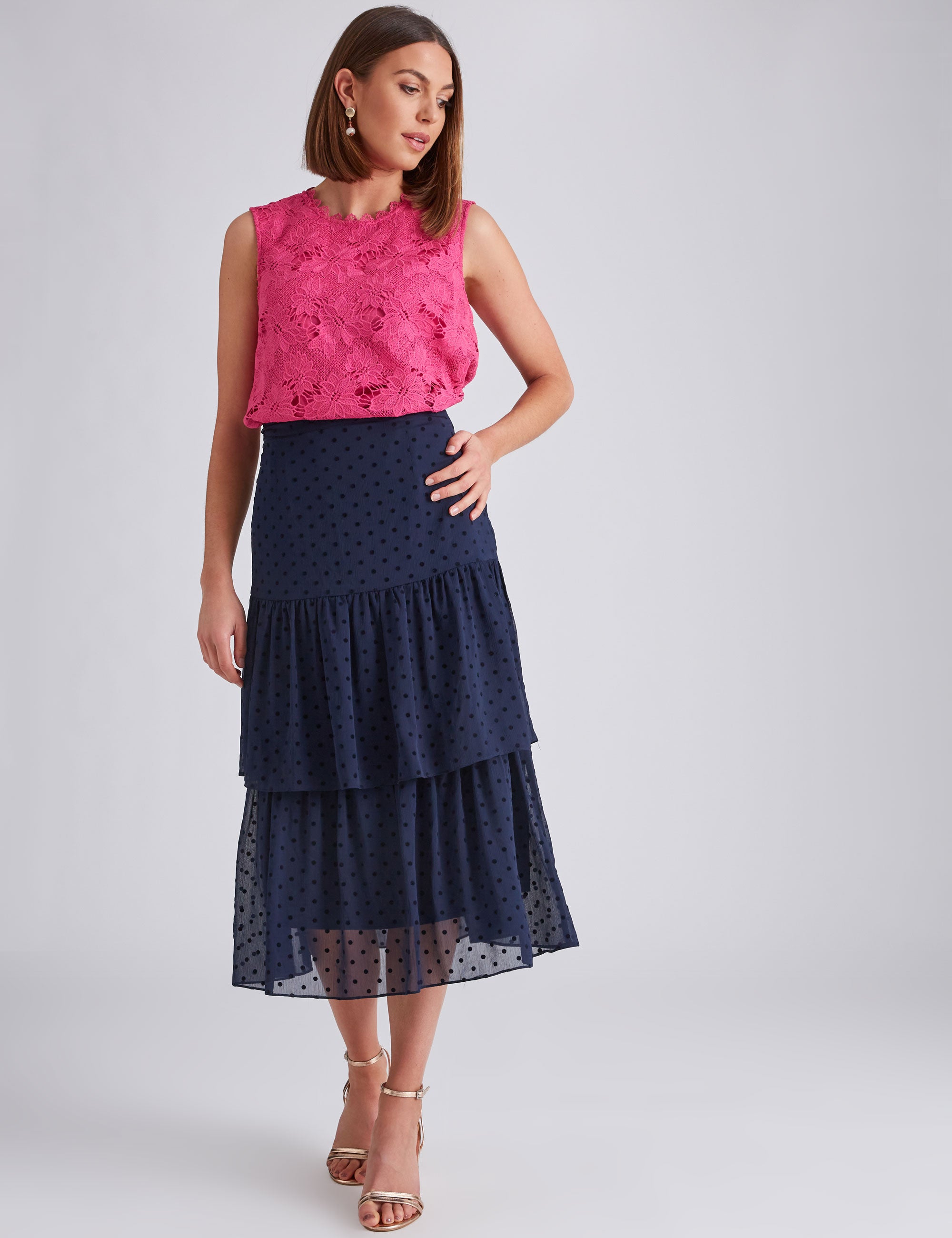 Noni B Tiered Flocked Spot Skirt | Noni B