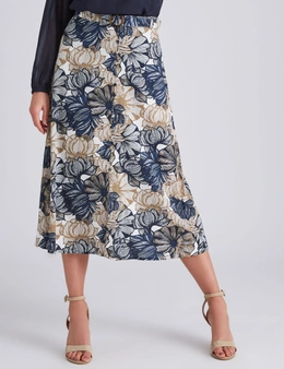 Noni B Button Front Linen Print Skirt