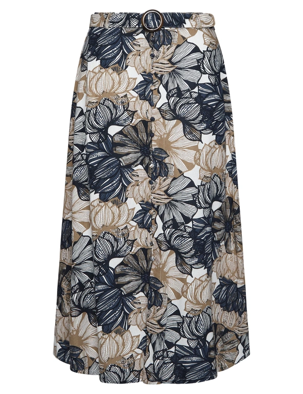 Noni B Button Front Linen Print Skirt, hi-res image number null
