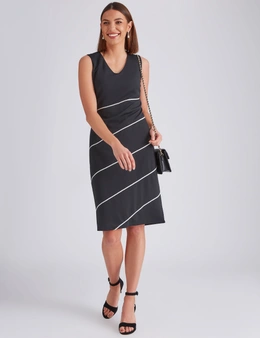Noni B Diagonal Stripe Trim Dress
