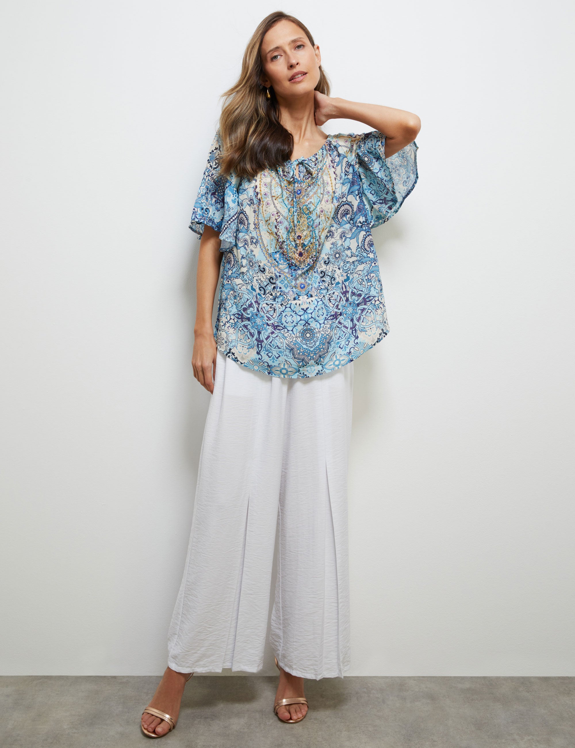 Noni B Frill Sleeve Hotfix Kaftan Top | Liz Jordan