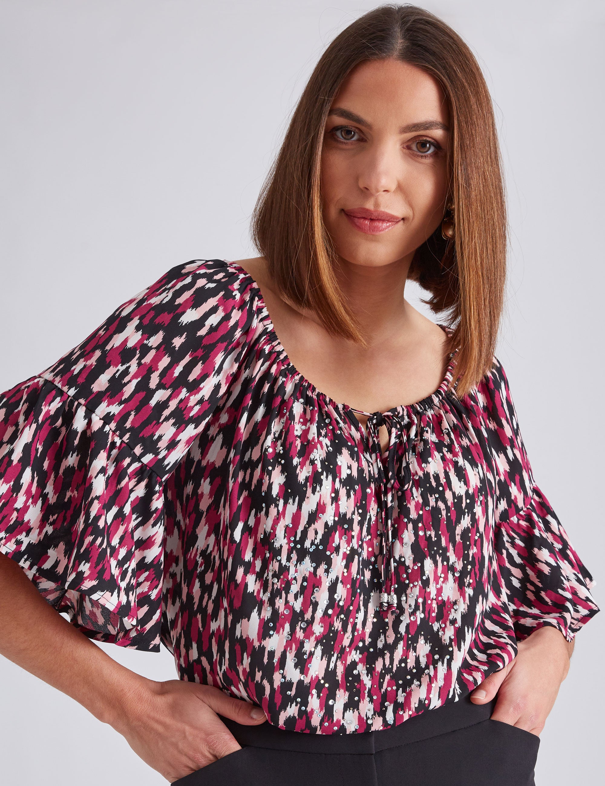 Noni B Frill Sleeve Hotfix Kaftan Top | Noni B