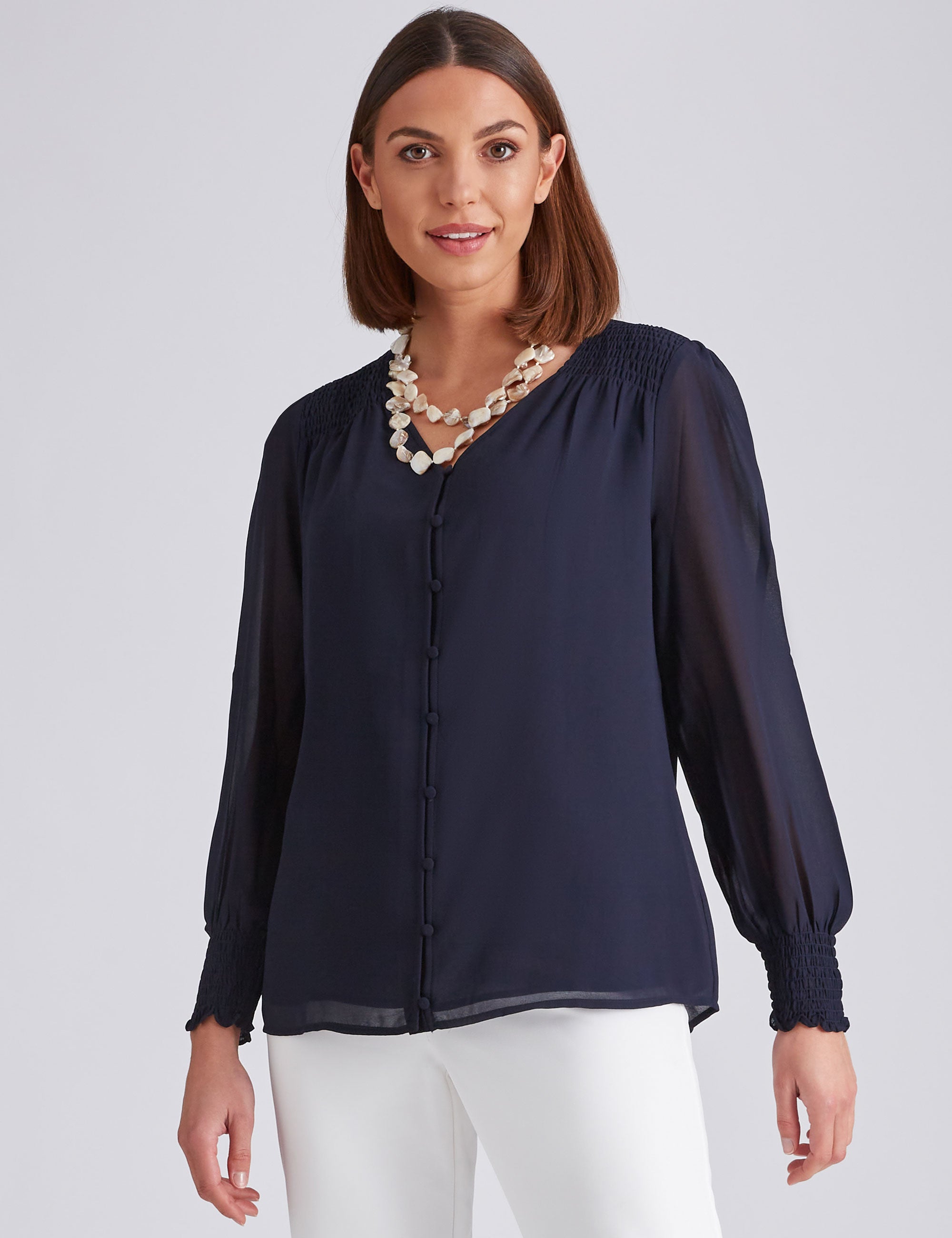 Noni B Shirred Trim Button Blouse | Ezibuy Australia