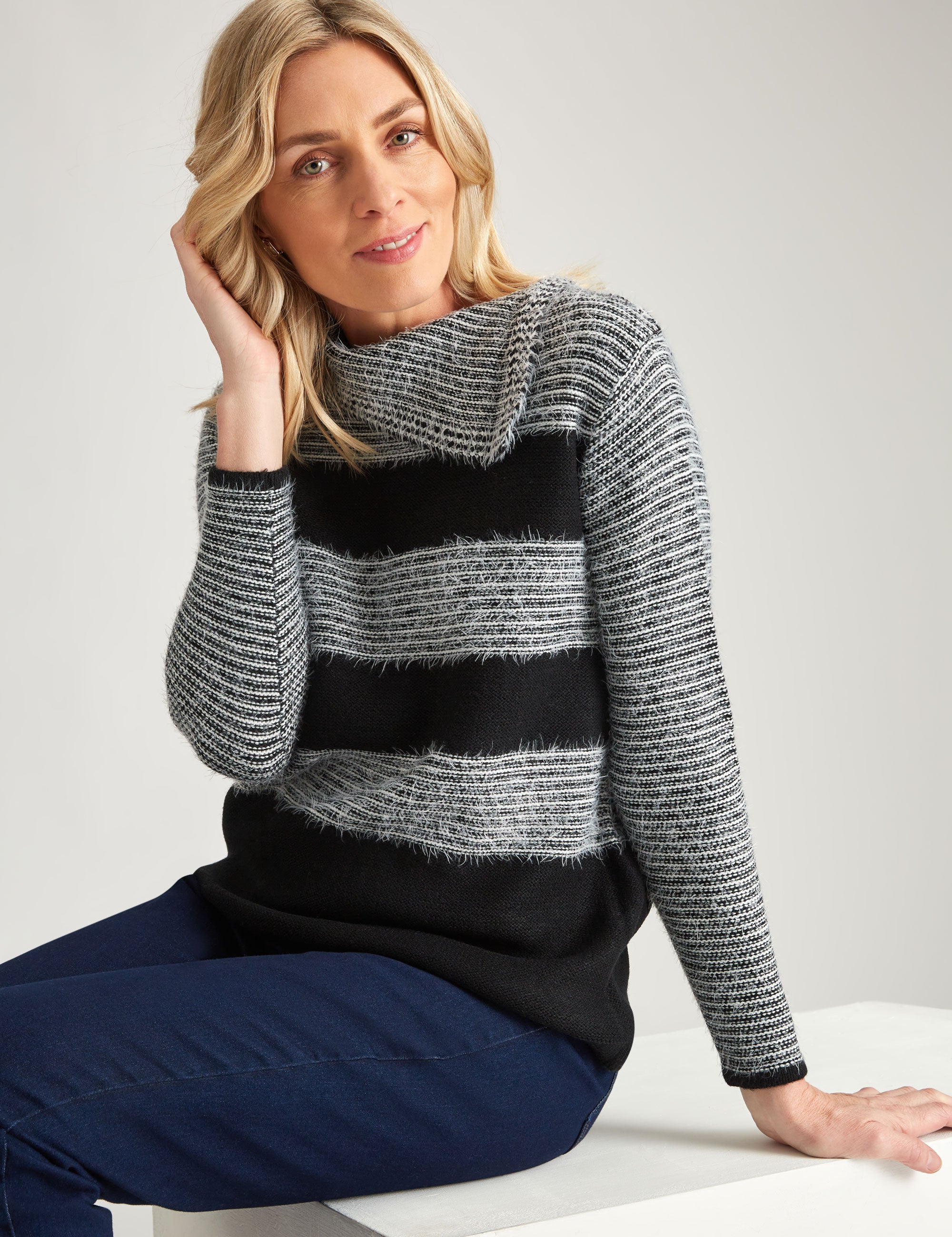 Noni B Fluffy Stripe Jumper | Liz Jordan