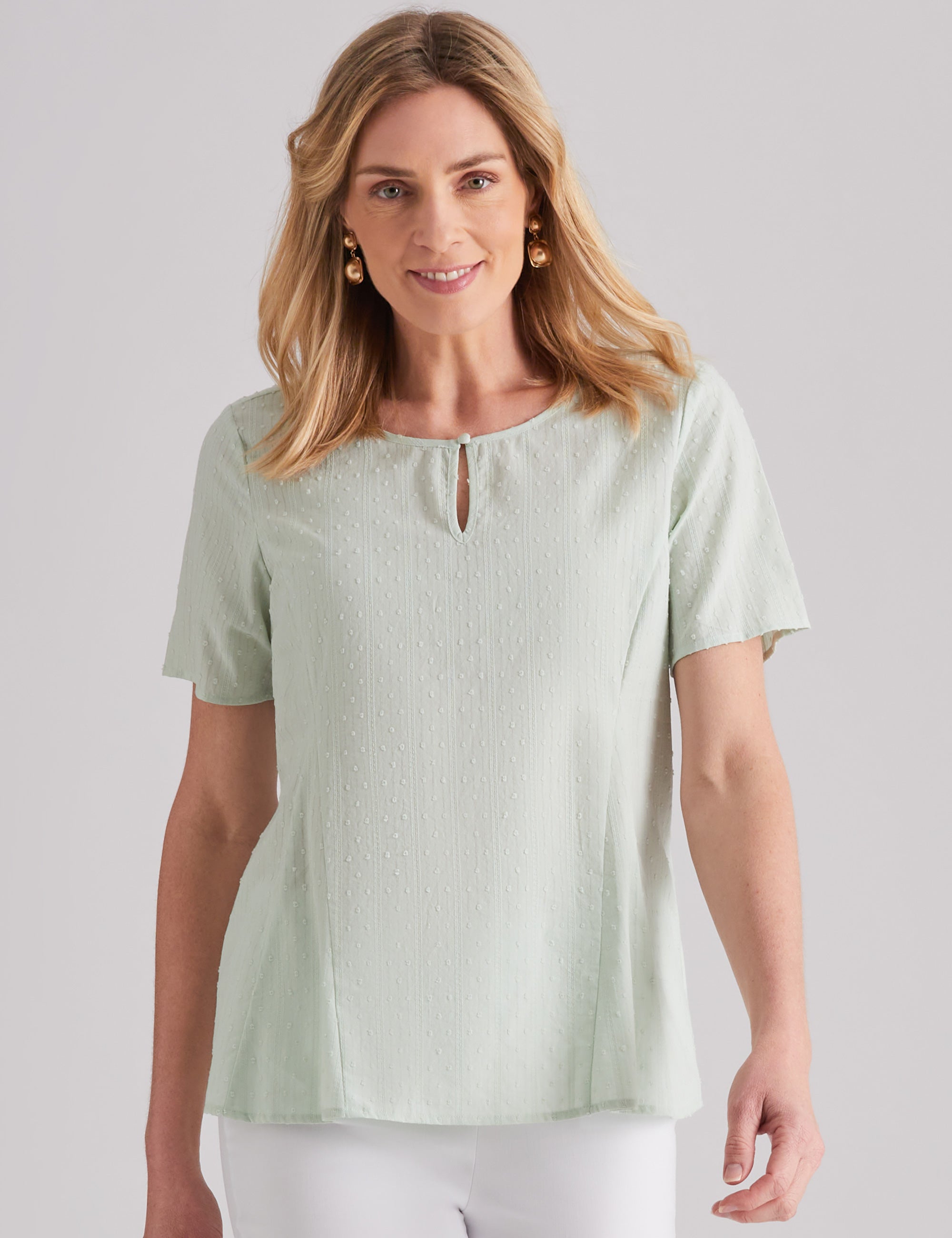 Noni B Clip Dot Tie Neck Tunic Top | Noni B