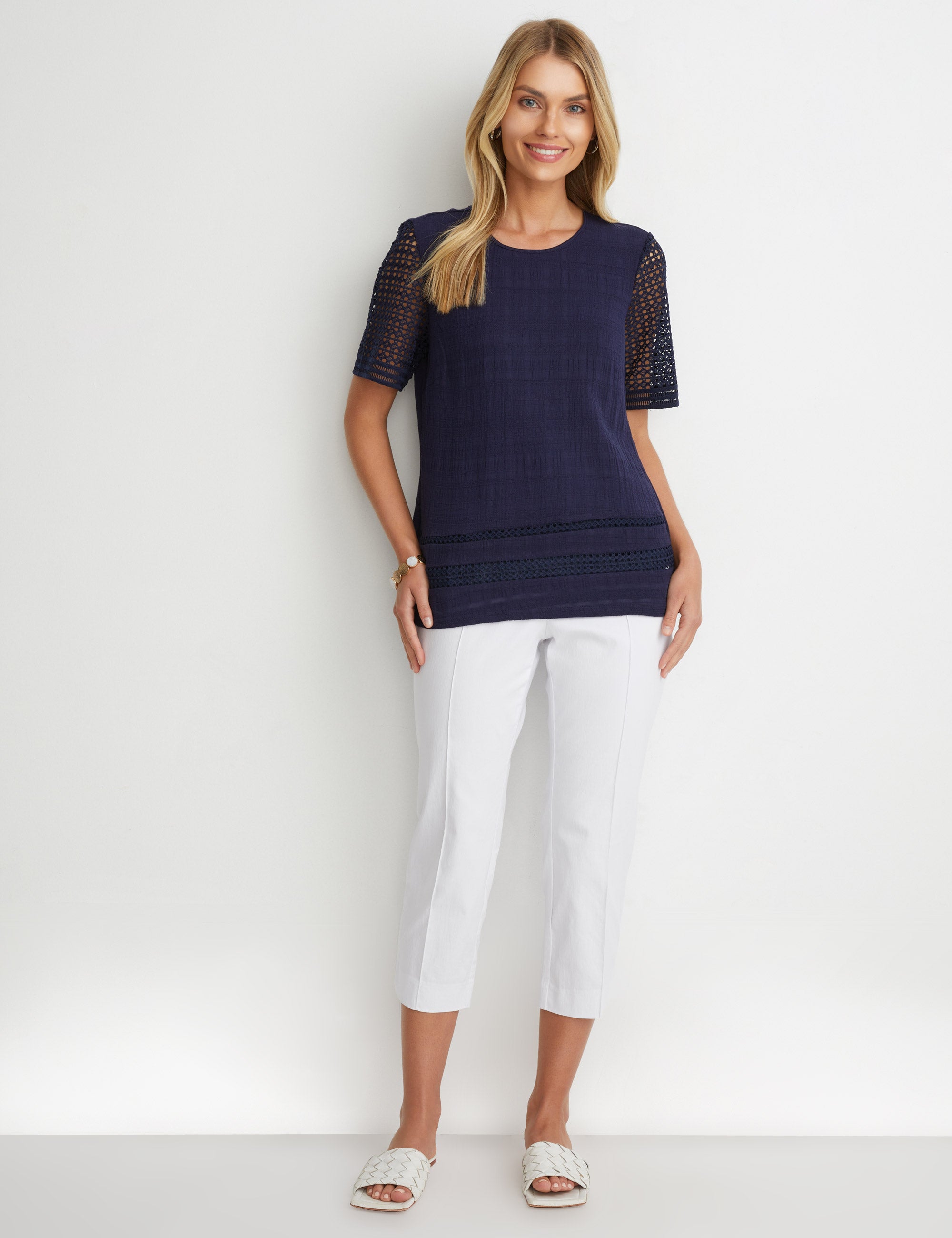 Noni B Lace Sleeve Textured Knitwear Top | Noni B