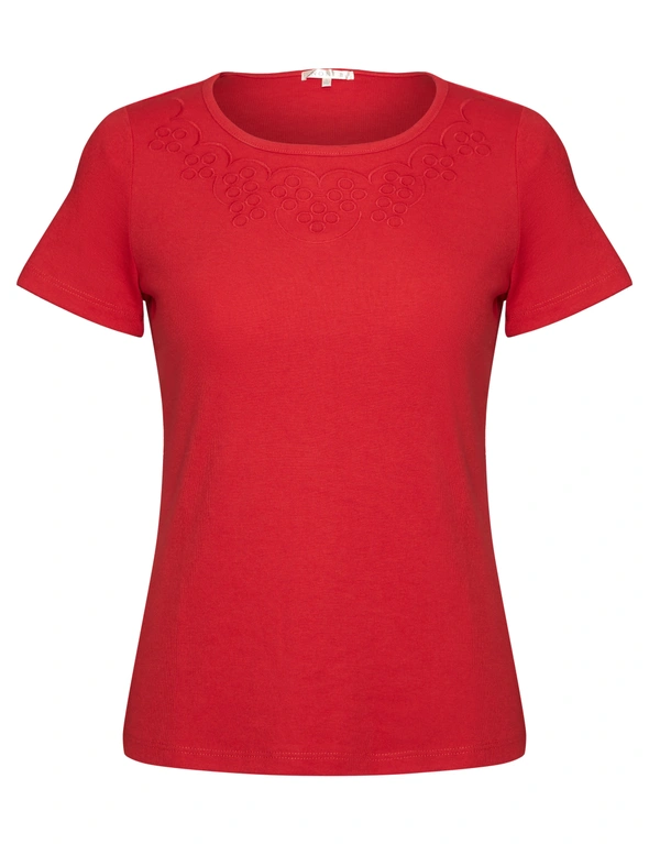 Noni B Round Neck Embroidered Rib T-Shirt, hi-res image number null