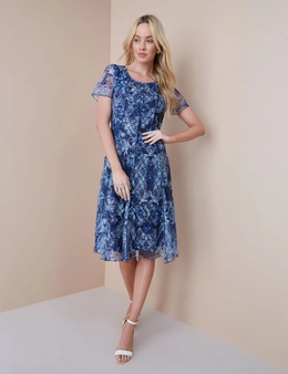 Noni B Panelled Print Lace Dress
