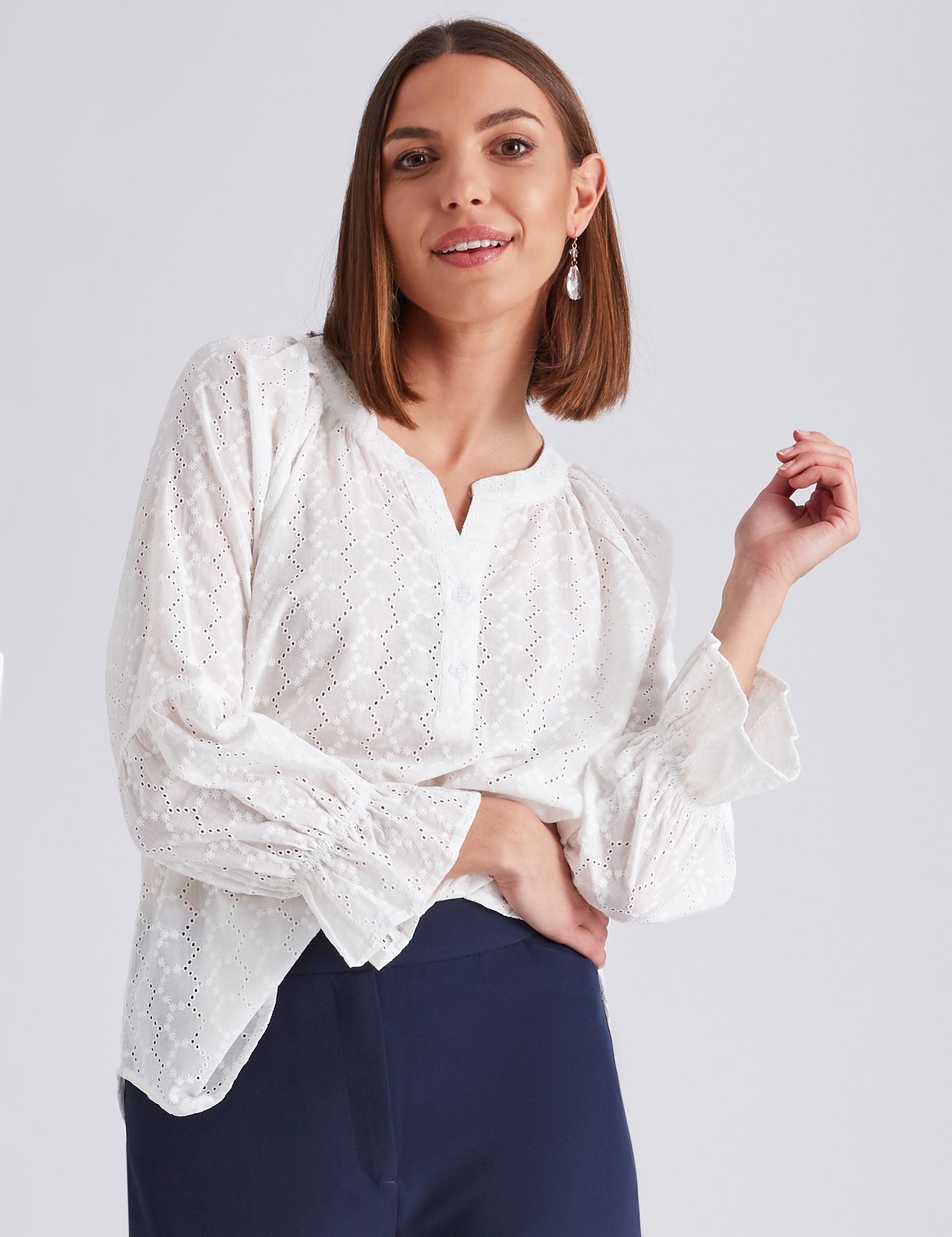 Noni B Broderie Half Placket Top | Noni B