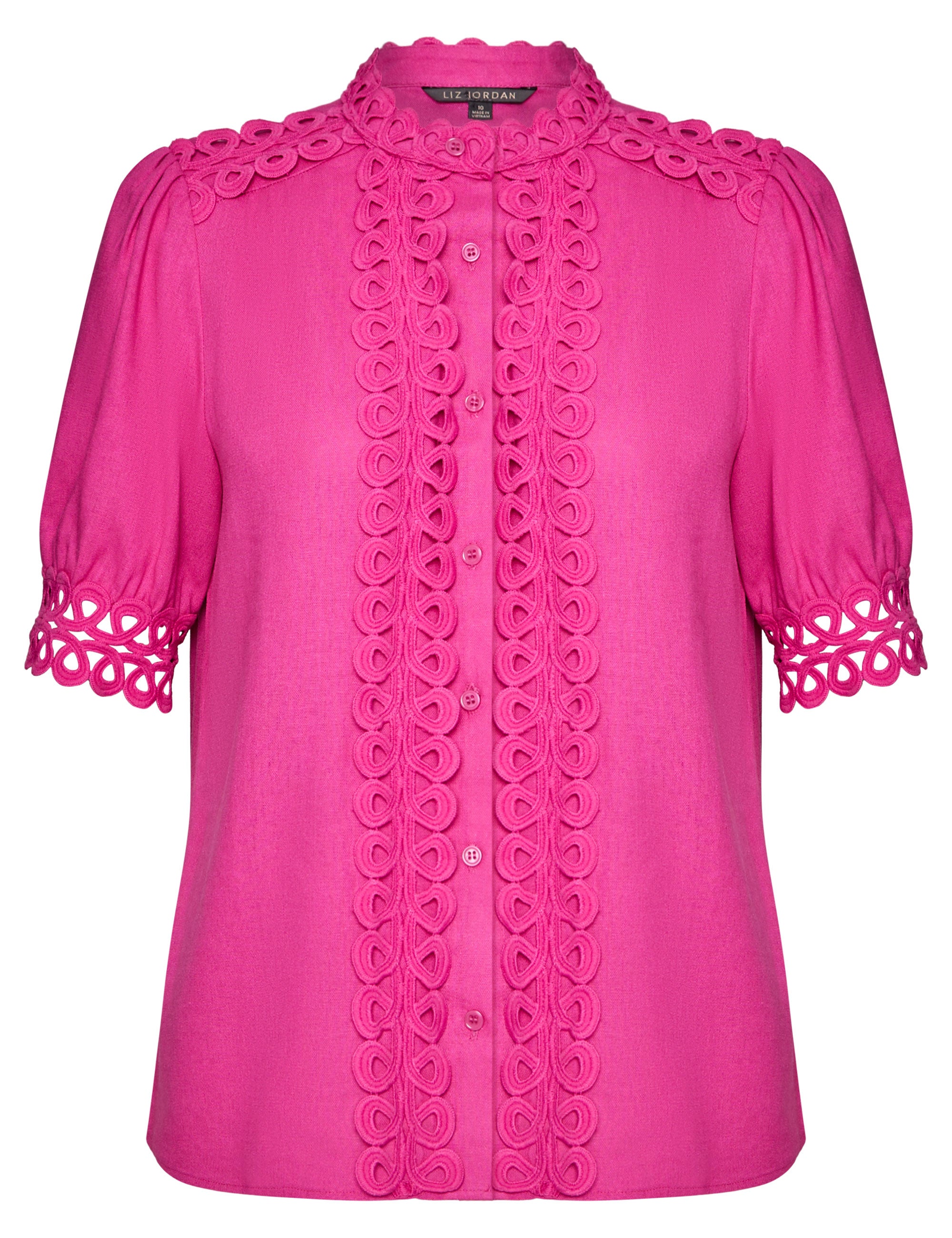 Noni B Lace Trim Linen Blouse | Liz Jordan