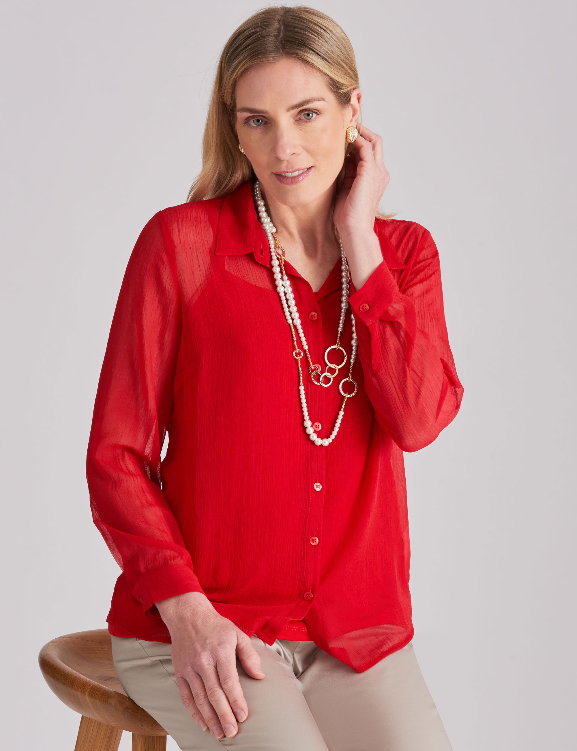 Noni B Long Sleeve Collared Blouse | Noni B