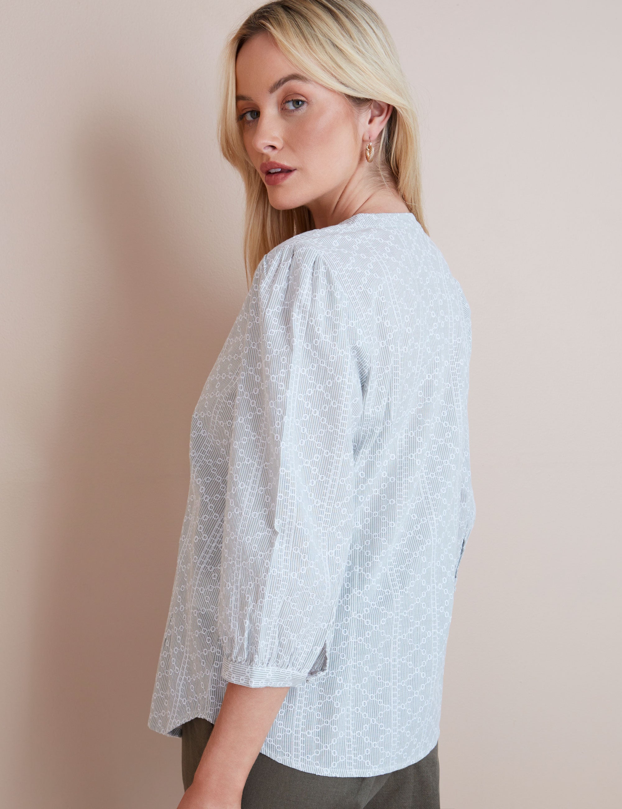 Noni B Collarless Embroidered Blouse | Noni B