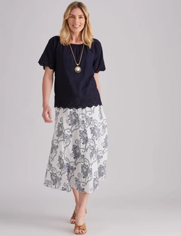 Noni B Paisley Shirred Waist Skirt
