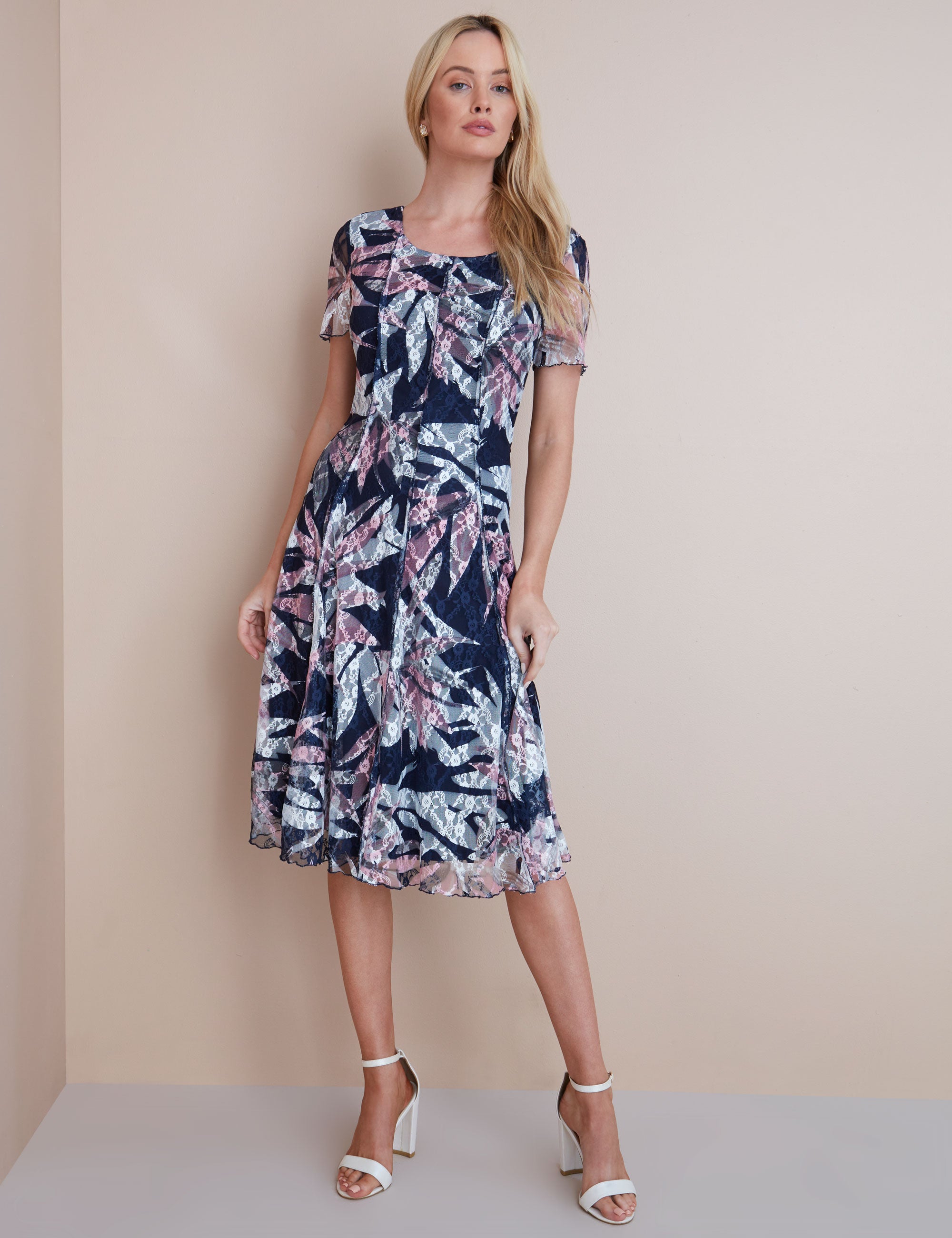 Noni B Panelled Print Lace Dress | Noni B