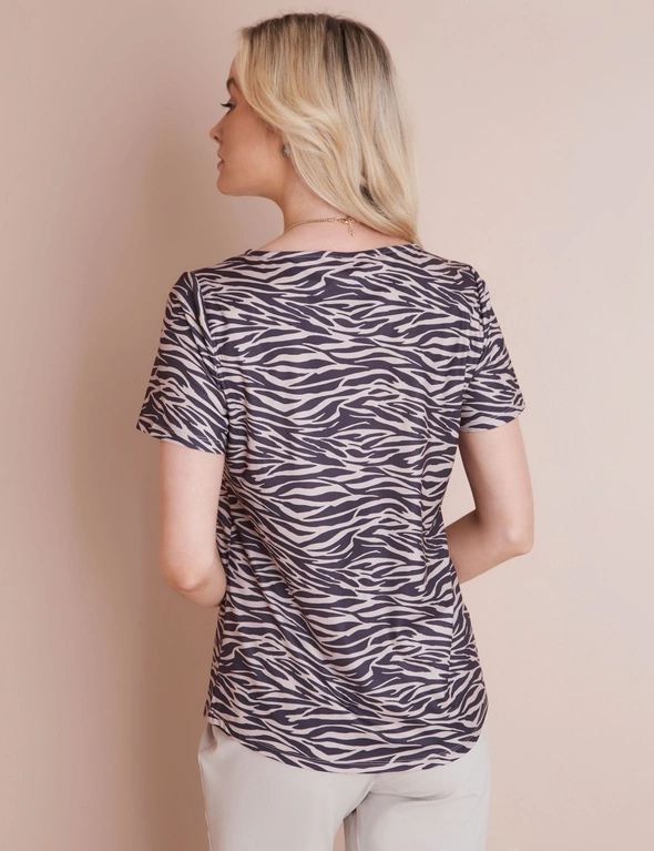 SHORT SLEEVE PRINTED KNIT TOP, hi-res image number null