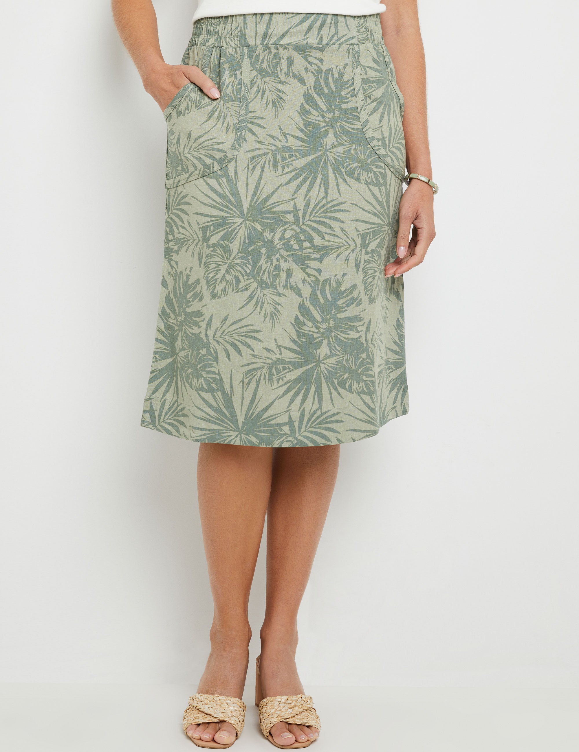 Noni B Printed Linen Pull On Skirt | Noni B