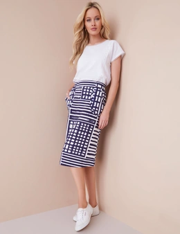Noni B Printed Linen Pull On Skirt