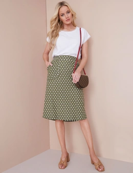 Noni B Printed Linen Pull On Skirt