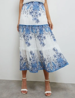 Noni B Border Floral Tiered Skirt