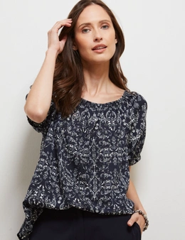 GATHER NECK PRINTED TOP