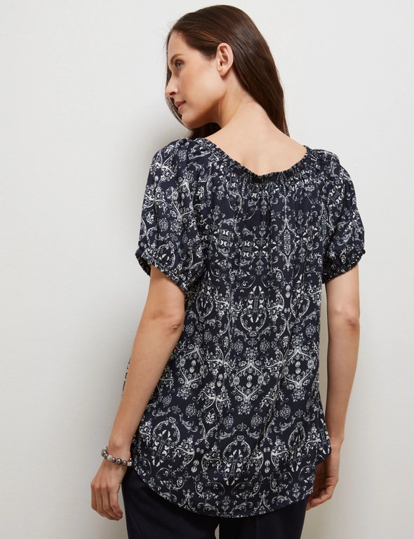GATHER NECK PRINTED TOP, hi-res image number null