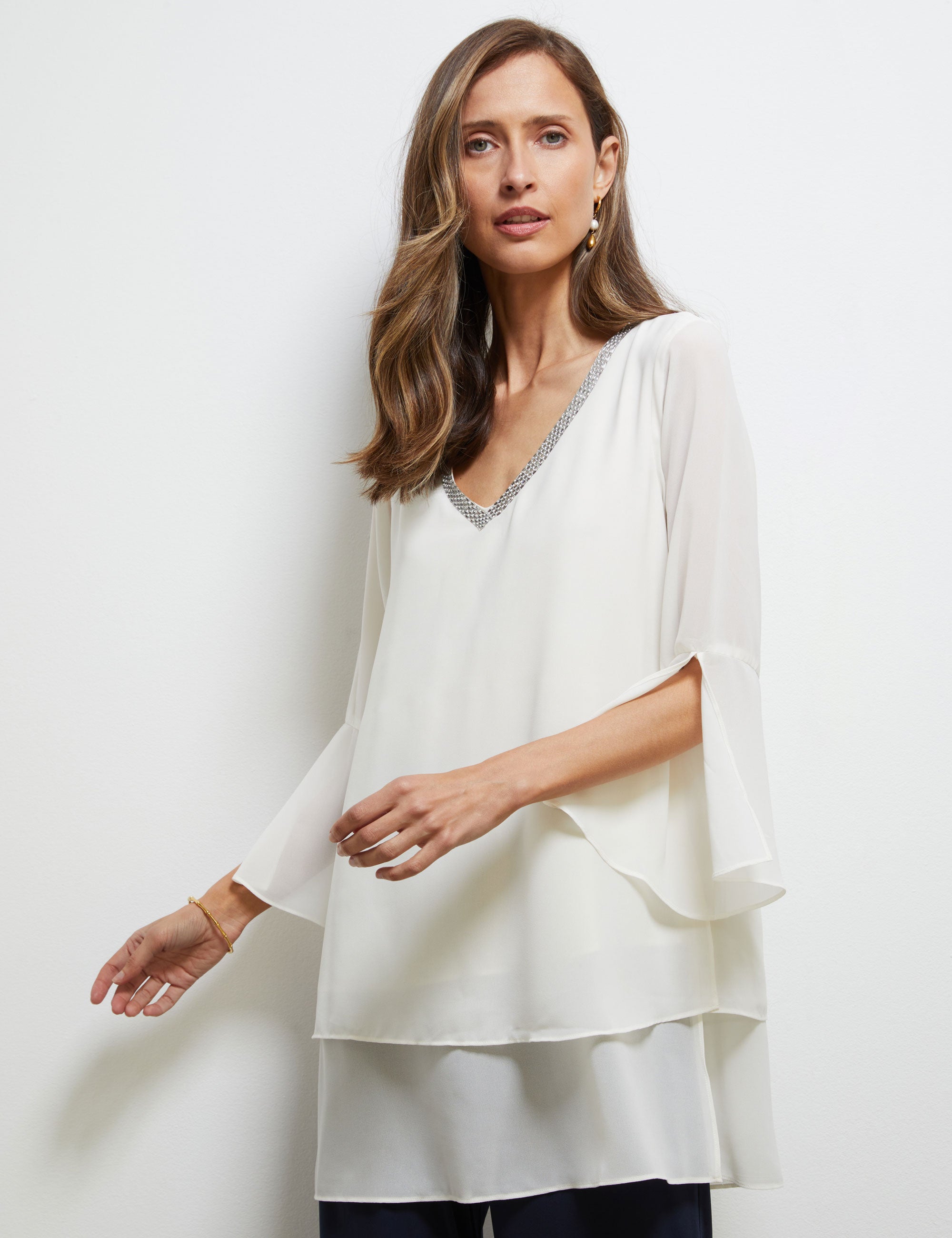 Noni B Embellished V-Neck Layer Top | Liz Jordan