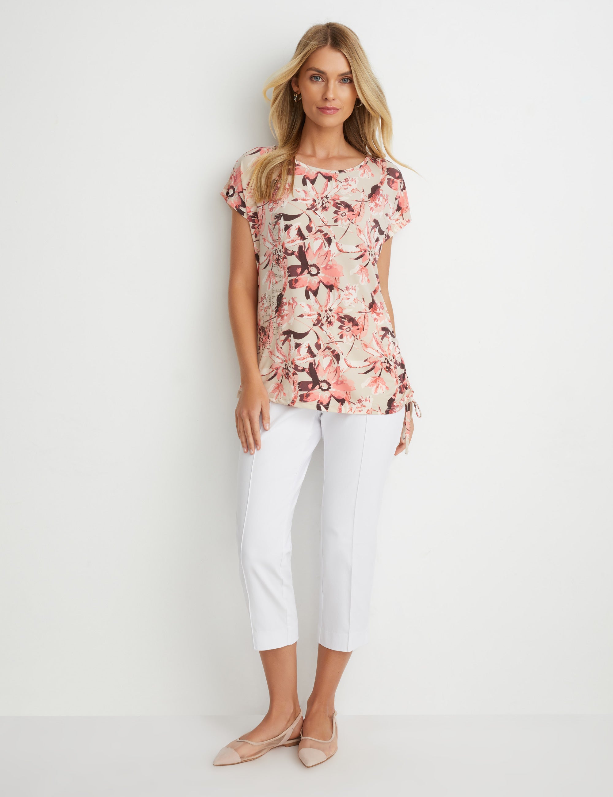 Noni B Floral Side Gather Knitwear Top | Noni B